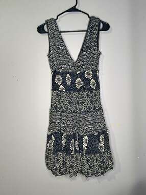 Sophie Max Black & White Floral V-Neck Sleeveless Lined Short Sundress S